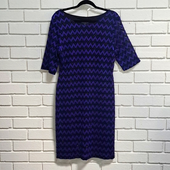 Connected Apparel Chevron Lace Overlay Silver Glitter Formal Dress. Size 14 - Picture 1 of 8